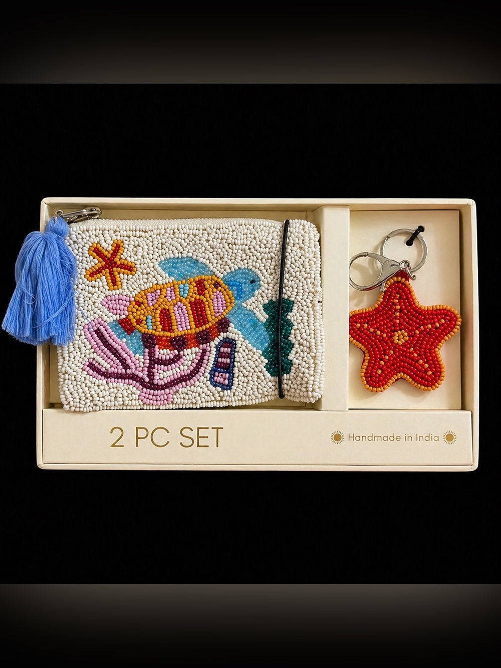 White Sea Turtle tj maxx Beaded Pouch Wallet Set sol and mer